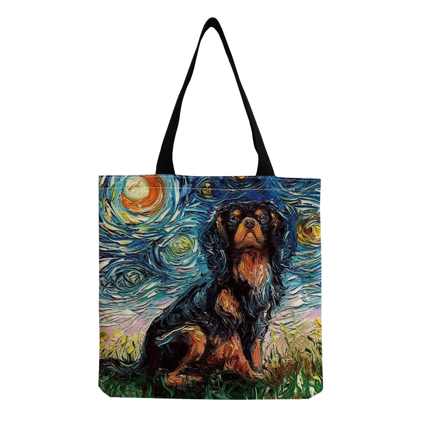 

Women Vintage Linen Tote Bag - Large Capacity Starry Sky Animals Print Shoulder Handbag for Casual & Grocery Shopping KTB 1