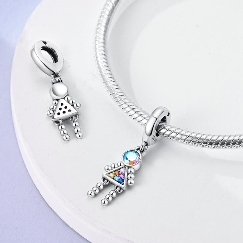 Charms Plata Creative Colored Zircon Little Girl Beads Fit Original Bracelets Charms For Women Jewelry Diy Making Gifts