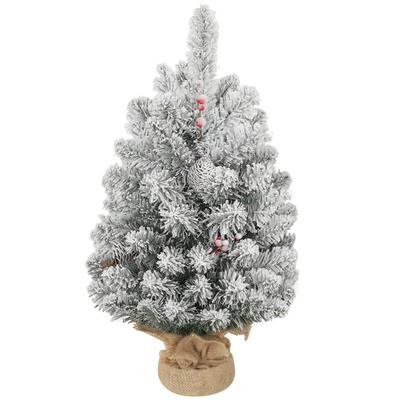 Small Christmas Tree 60 Cm Tall with 72 Snowy Branches, Pine Cones and Red Berries, Green