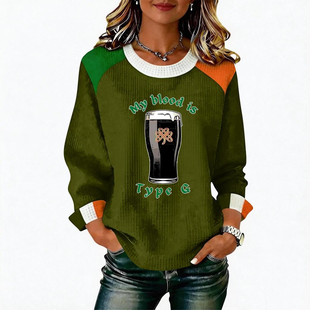 Women's Casual Fashion Print Long Sleeve Round Neck Pullover Top Blouse