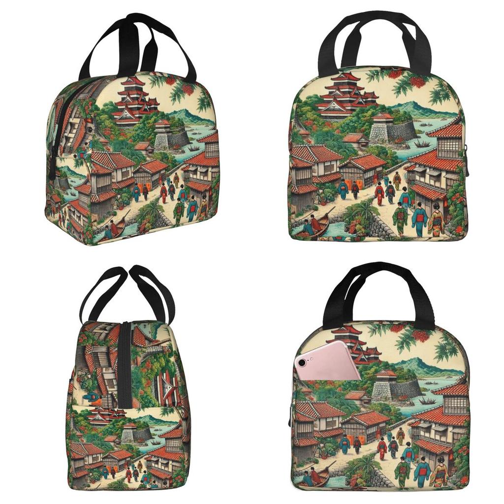 Ryukyu Kingdom Castle Town Walk Insulated Lunch Bag for Kids School Cooler Thermal Food Box Tote Portable Lunch Boxes Container