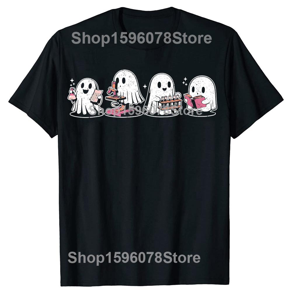 Cute Halloween Science Chemistry Ghost Laboratory Teacher T Shirts Men Cotton Humor Streetwear Short Sleeve Loose Clothing