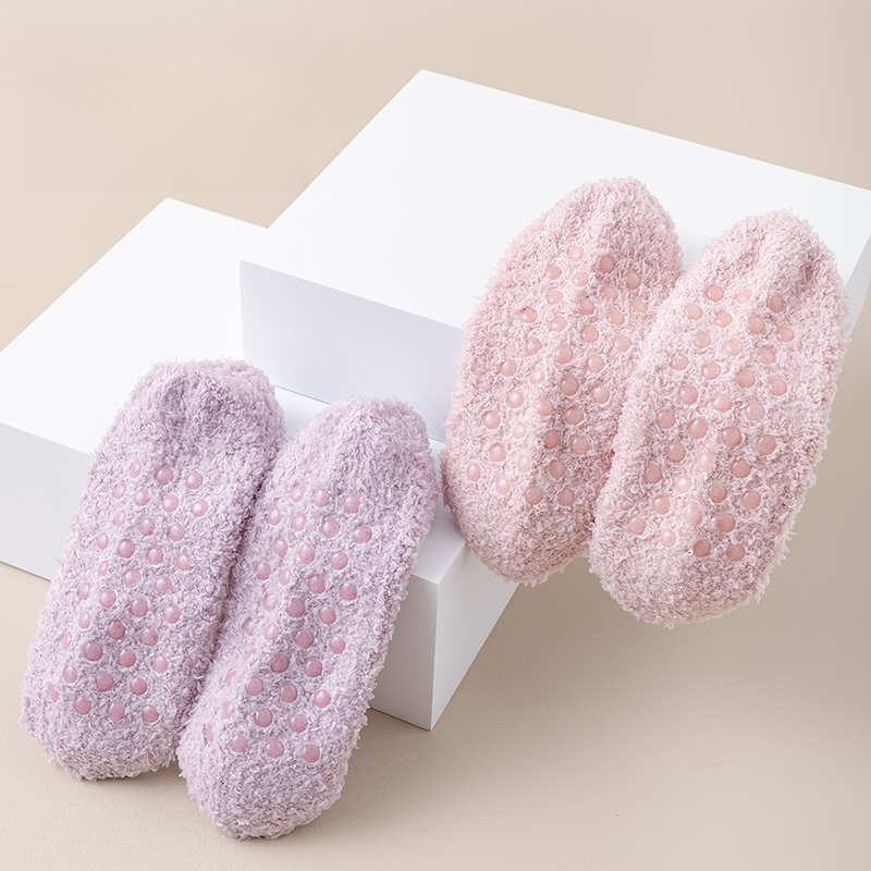 Coral Fleece Socks Women's Plush Floor Socks To Keep Warm In Autumn Winter Indoor Home Furnishing Plus Velvet Non-slip Short Tube Sleeping Boat Socks