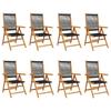 VidaXL Chaises inclinables de jardin lot de 8 noir bois massif acacia, siège de jardin, chaise de patio, chaise à manger de 3214531