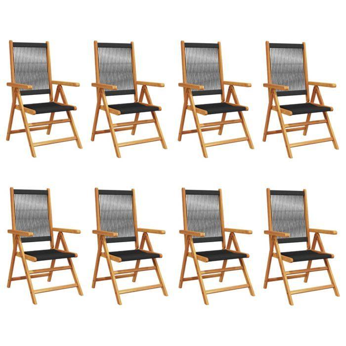 VidaXL Garden Reclining Chairs Set of 8 Black Solid Acacia Wood, Garden Seat, Patio Chair, Dining Chair of 3214531