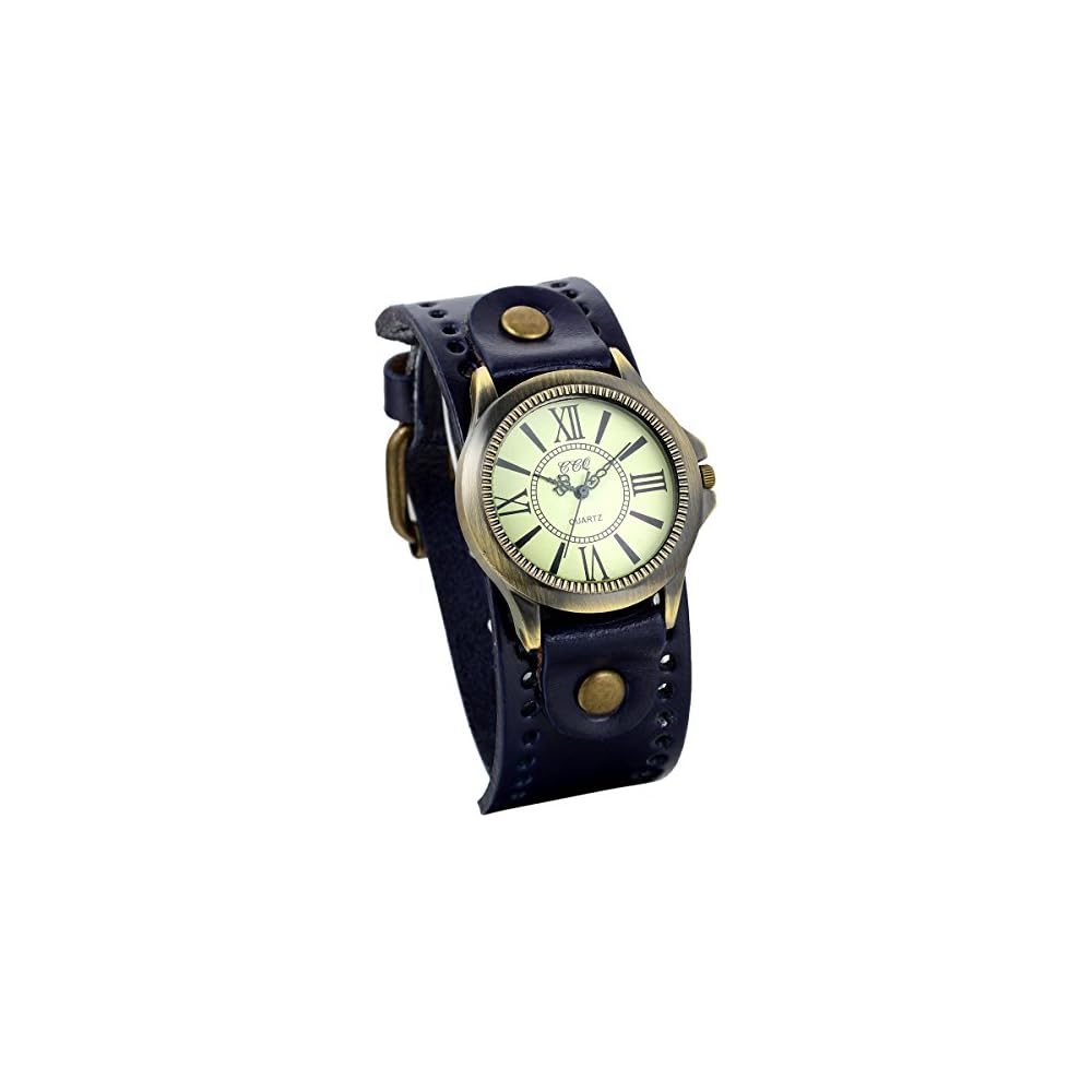 JewelryWe Antique Style Unisex Watch Retro Design Blue Dial Leather Alloy Gift for Birthdays and Children s Day