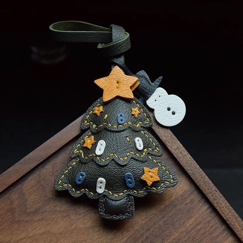 

Handmade leather key bag keychain in the shape of a Christmas tree Christmas series cute gift