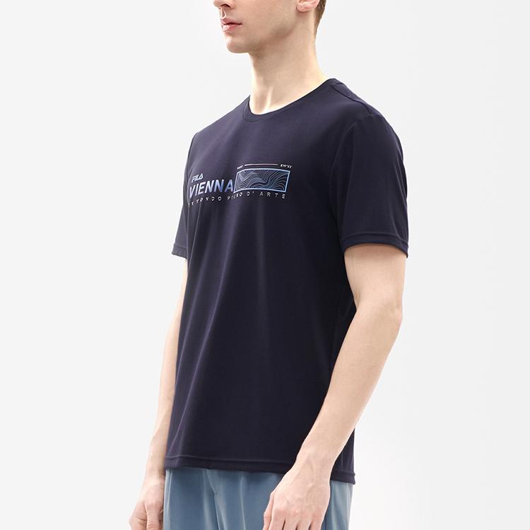 FILA Logo Letter Sports Casual Simple Round Neck Knitted Short Sleeve T-Shirt Men Tops Legendary-Blue F11M237102FNV