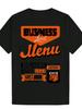 Crew Neck Polyester T-shirt with "BUSINESS LUNCH" Graphic Print - Black