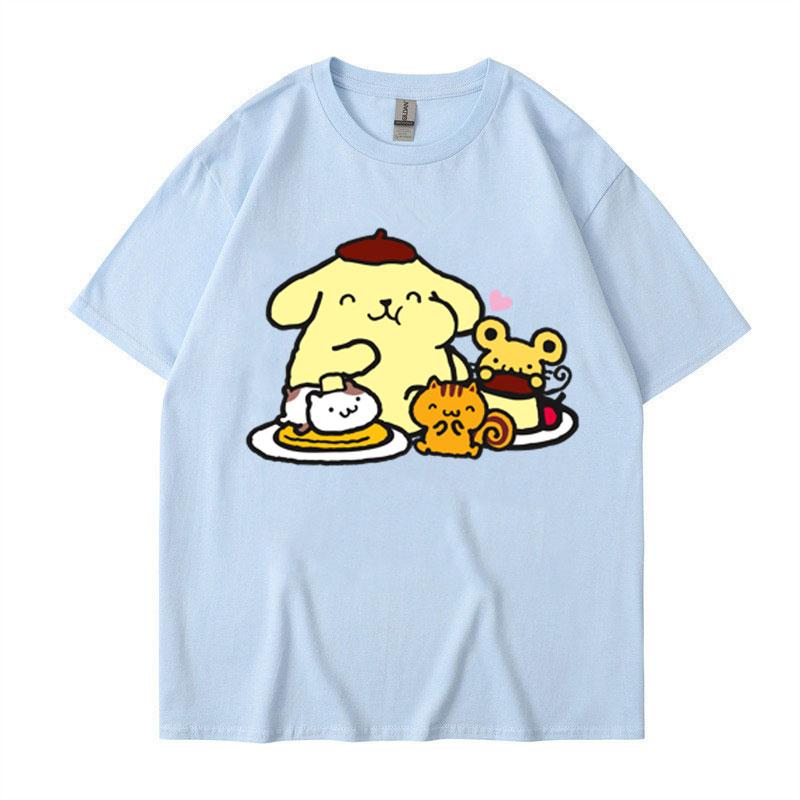Cute Pompom Purin Women T-shirt Summer 2025 Cartoon New Short Sleeve 100% Polyester Tee Shirt Tops Cartoon Anime Couple Clothing