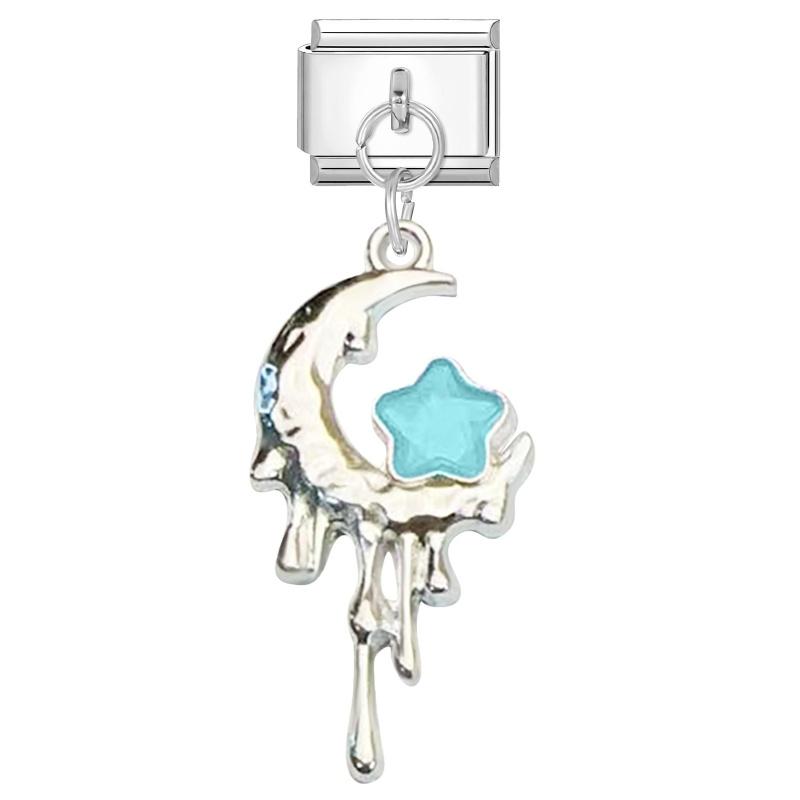 New Shiny Bow Knot Butterfly Moon Star Zircon Pendant Italian Charm Link Fit 9MM Bracelet Stainless Steel Women Men DIY Making