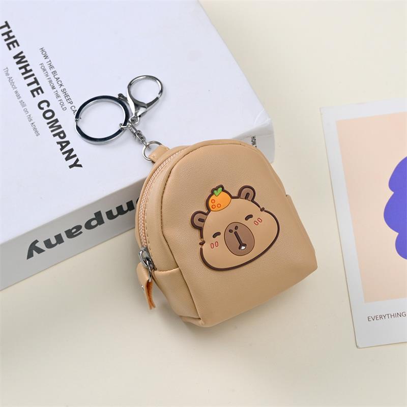 Cute Capybara Pu Schoolbag Shape Coin Purse Girly Portable Lipstick Earphone Large Capacity Storage Bags Keychain Pendants Gifts