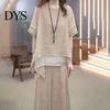 Blouse Pants Set 2 Pcs/Set Women Top Round Neck Half Sleeves Irregular Hem Dating Outfit Wide Leg Elastic Waist Trousers Daily Leisure Pantsuit