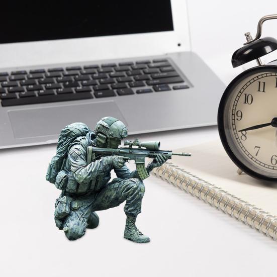 Rifle Soldier Figurine Realistic Green Soldier Statue Sculpture Metal Model Toy Home