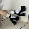 Fashion Women High Heel Pumps Fashion Lolita Shoes Women Chunky Platform Mary Janes Woman Square Toe Thick Heels Party Shoes Casual Shoe