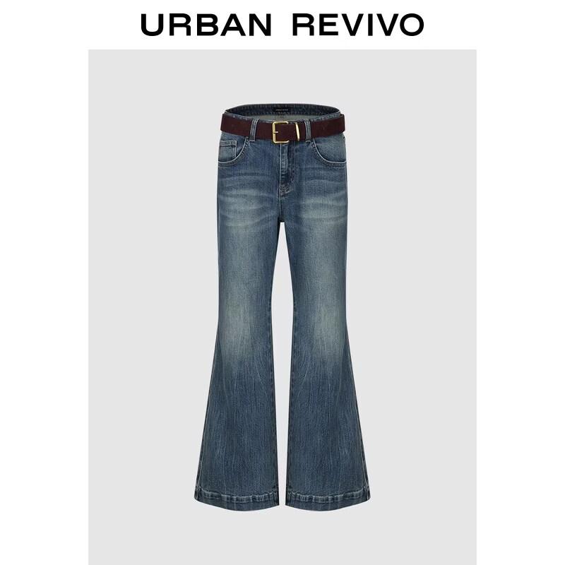 UR2026 Women s Washed Flared Denim Jeans with Belt 29
