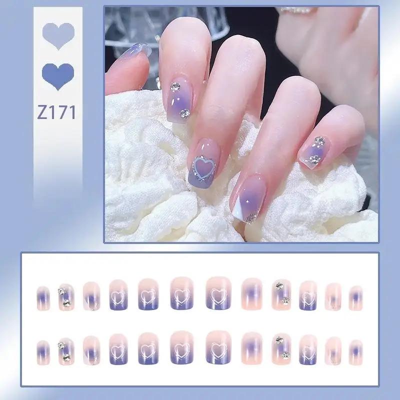 Press On Acrylic Fake Nails Set with Glue High Quality Handmade Nail Extension French Tips Woman False Short Nails Press Ons