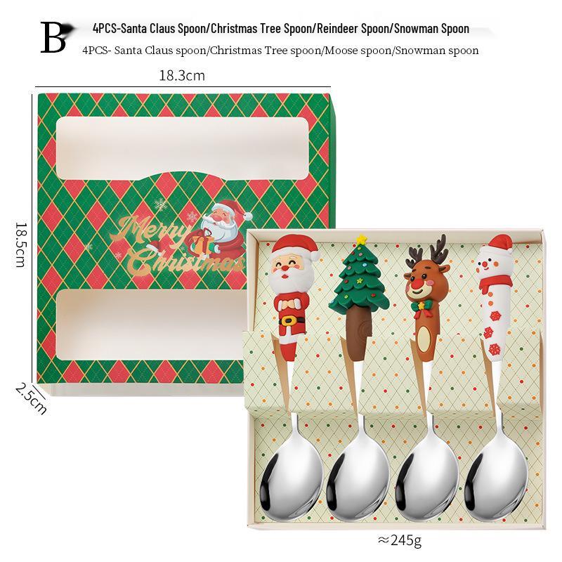 Creatieve Kerstman Koffielepel & Dessertvork Set - Roestvrijstalen Bestek voor Kerst