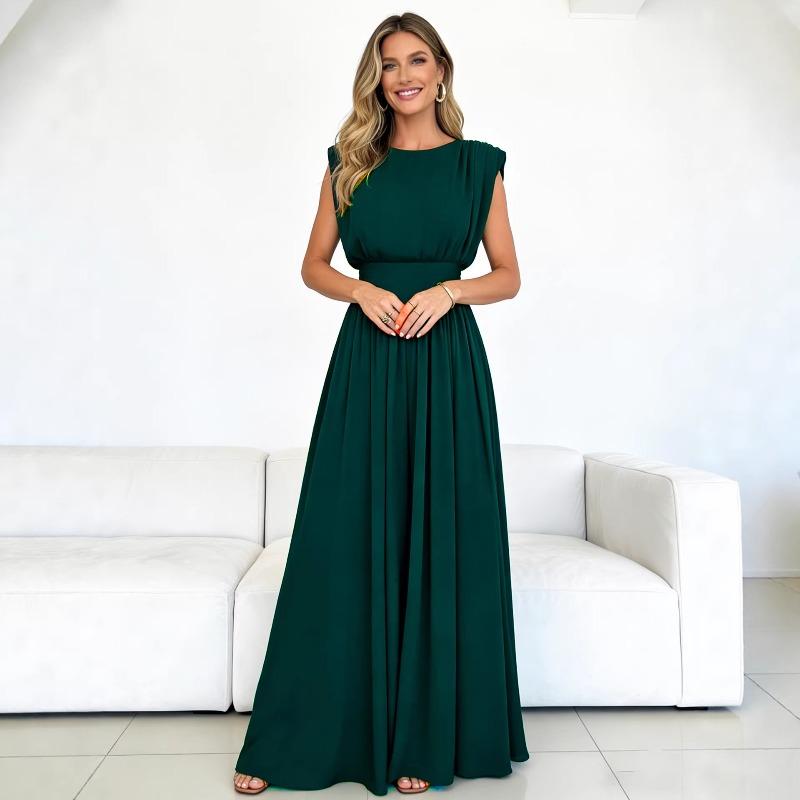 New ebaye hot sale pleated dress long dress waist dress dress