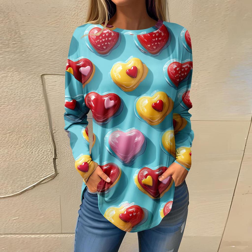 Tricouri Pentru Femei Casual Gât Rotund Mânecă Lungă Cămăși Imprimeu Ziua Îndrăgostiților Top Pulover