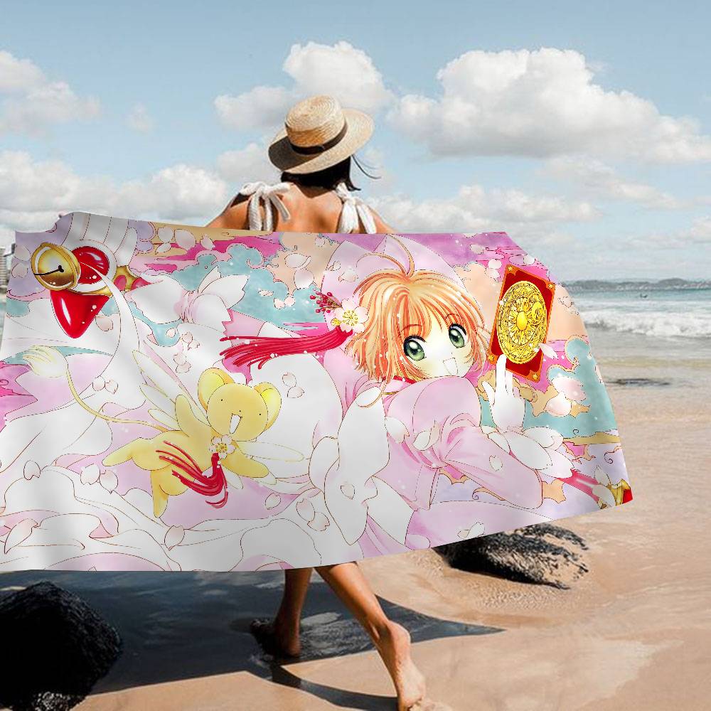 Card Captor Sakura Anime Bath Towel Microfiber Soft Water Absorbing Breathable For Girl Kids Decorative Cartoon Beach Towel