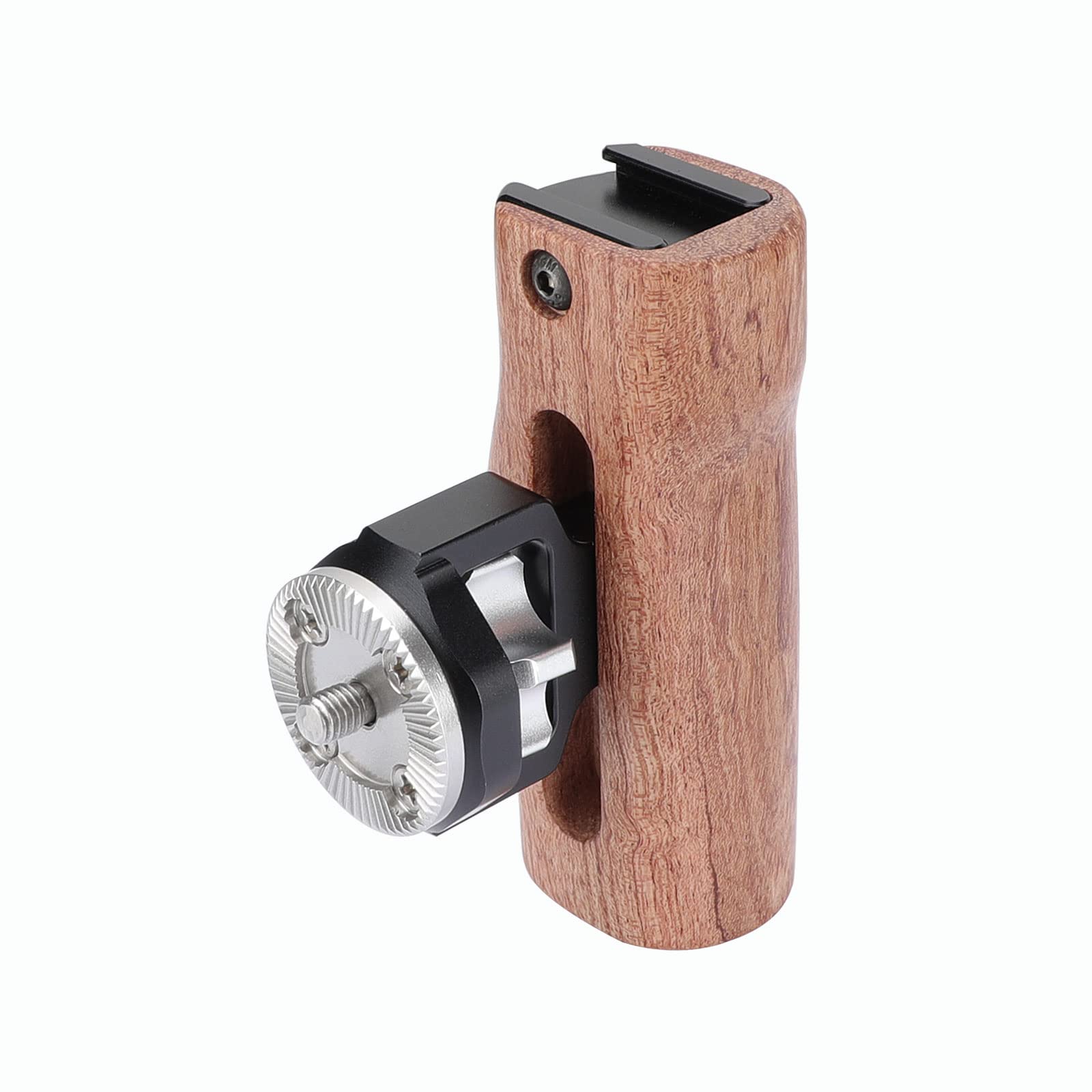 

SZRIG Adjustable Wooden Handgrip with M6 Rosette Mount and Top Hot Shoe for DLSR Camera Cage Kit (Right or Left Handed)