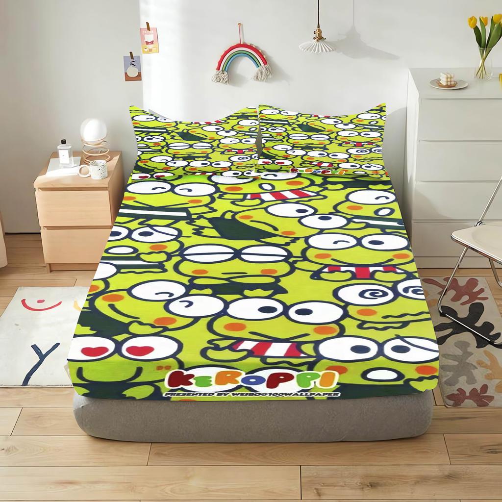 Kerokero Fitted Sheet Children  Polyester Coverage Sheets Cartoon Cover Elastic Cute Digital Printing Bedding Teenager