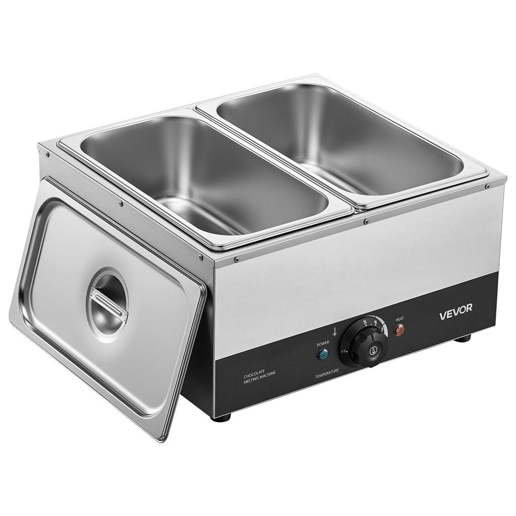 VEVOR Chocolate Melting Machine, 2 Tanks 8.2 kg Choc Commercial Melter, 1200W High Power, Water Bath Heating System, Stainless Steel Body