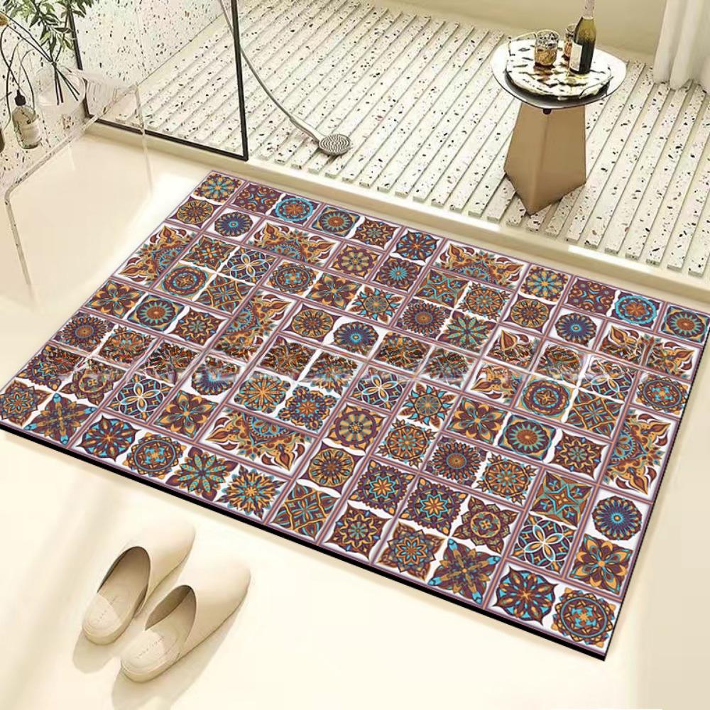 Retro Tile Diatom Mud Floor Mat Dirt-resistant Foot Mat Strong Water Absorption Non-slip Floor Mat