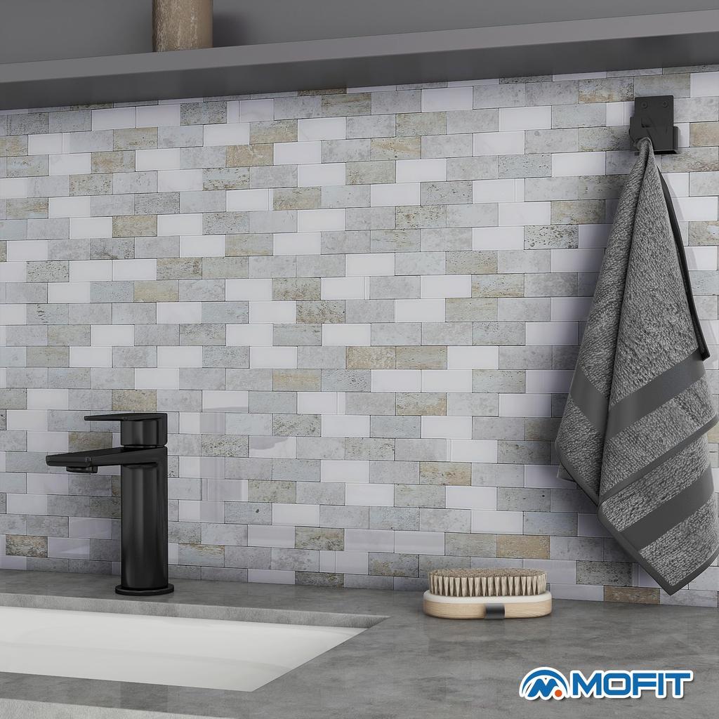 M MOFIT Tile Stickers for Kitchens and Bathrooms Waterproof Mosaic Subway Tile Wall Panels 5 Marble-Look - (Light Gray, Panels)