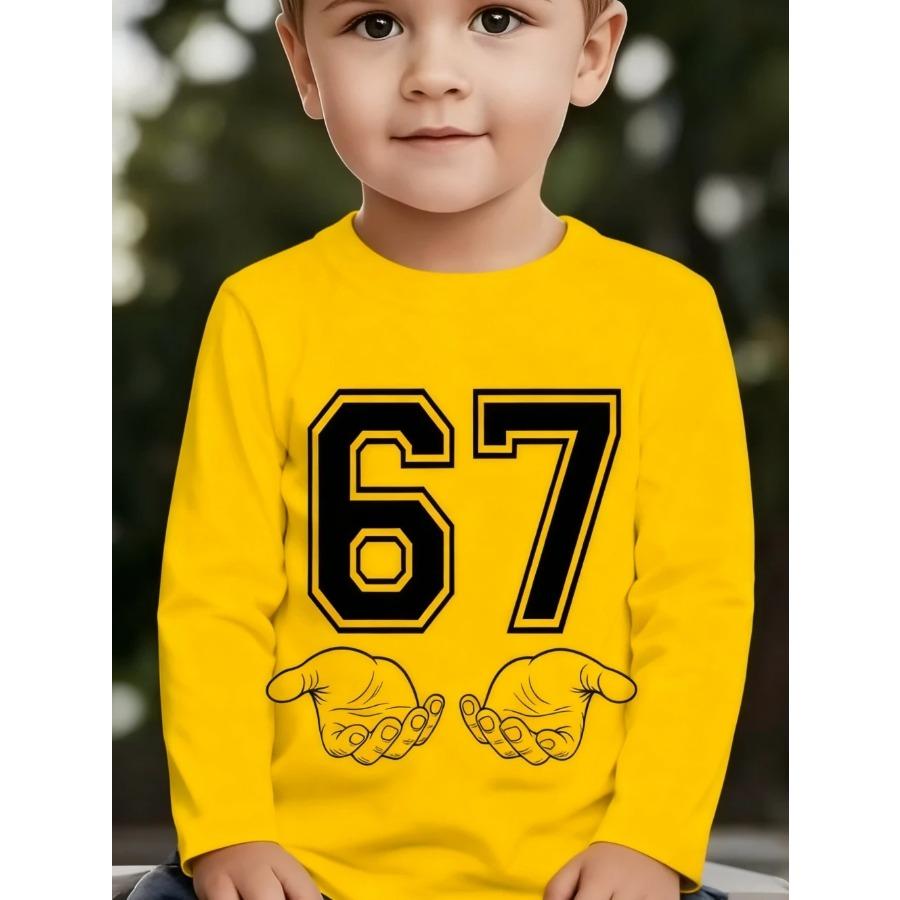Meme 67 T-Shirt for Kids Funny Digital Print Autumn Long Sleeve Tees Loose Comfortable Tops Streetwear Y2k Children's Clothing