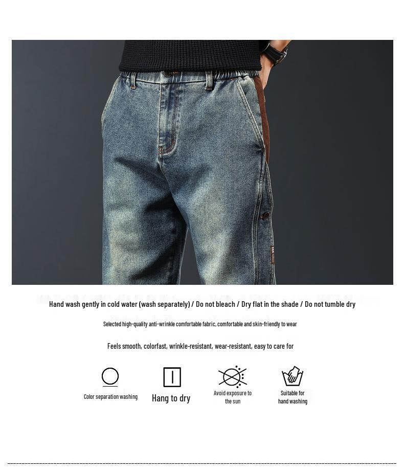 Męskie Grube Jeansy Robocze Patchworkowe - Luźne, Zakończone Ściągaczem, Modna Marka Streetwear, Spodnie Haremki