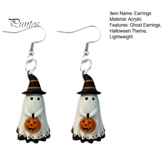 Lightweight Acrylic Earrings Cute Ghost Earrings, with Pumpkin Wizard Hat Decor, Holiday Themed Jewelry Halloween Drop Pendant Party
