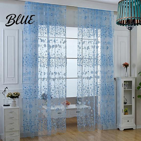 Voile Curtain Window for Home Decor Balcony Pattern Room Translucent Floral Valance Pastoral Office Cafe