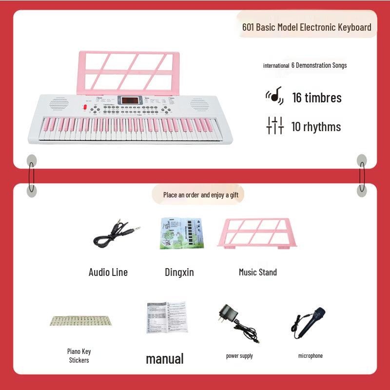 Beginner 61-Key Electronic Keyboard Piano for Home Use and Students