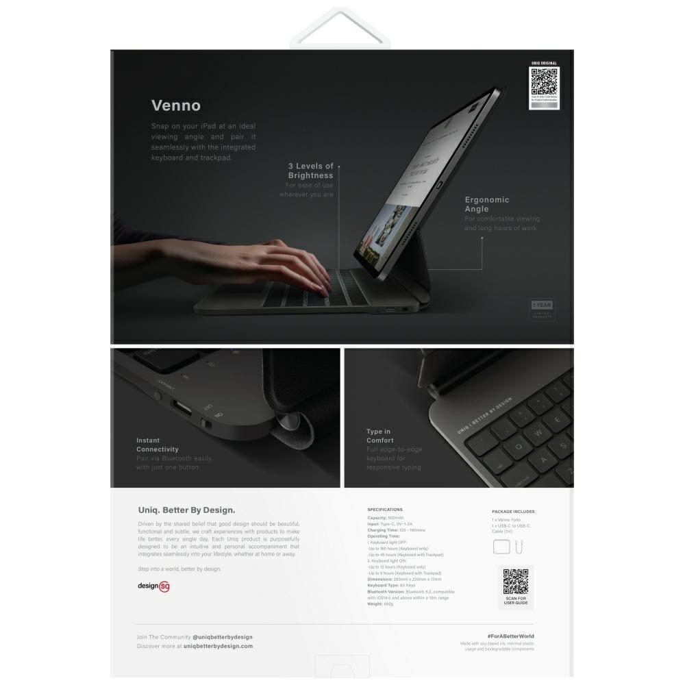 UNIQ Venno Pro Magnetic Smart Case with Keyboard for iPad Pro 13" M4 2024 / M5 2025 Black