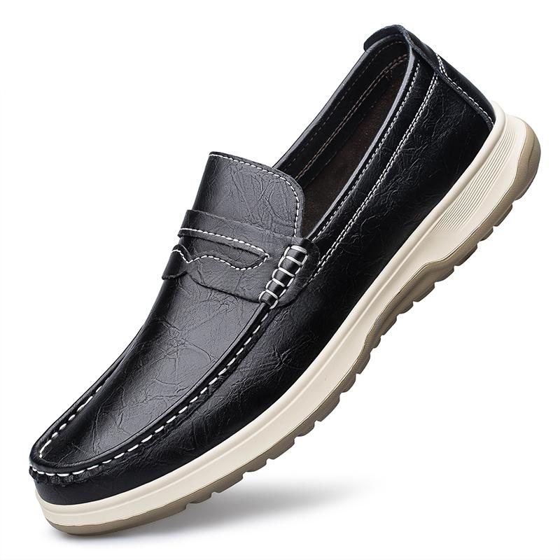 

Spring New Men s Round Toe Comfortable Anti Slip Thick Soled Casual Leather Shoes Fashionable Men s Sports Fit Outdoor Shoes 44 чёрный