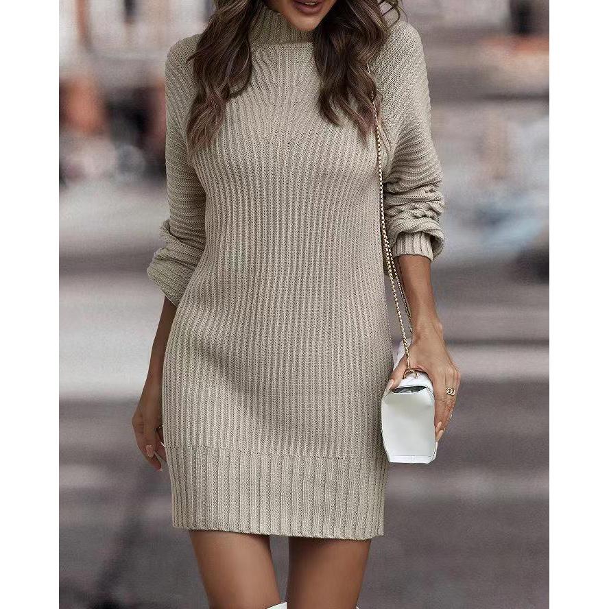 Fashionable Long Sleeve Polo/Turtle Neck Sweater Women's Dress Autumn/Winter Pure Color