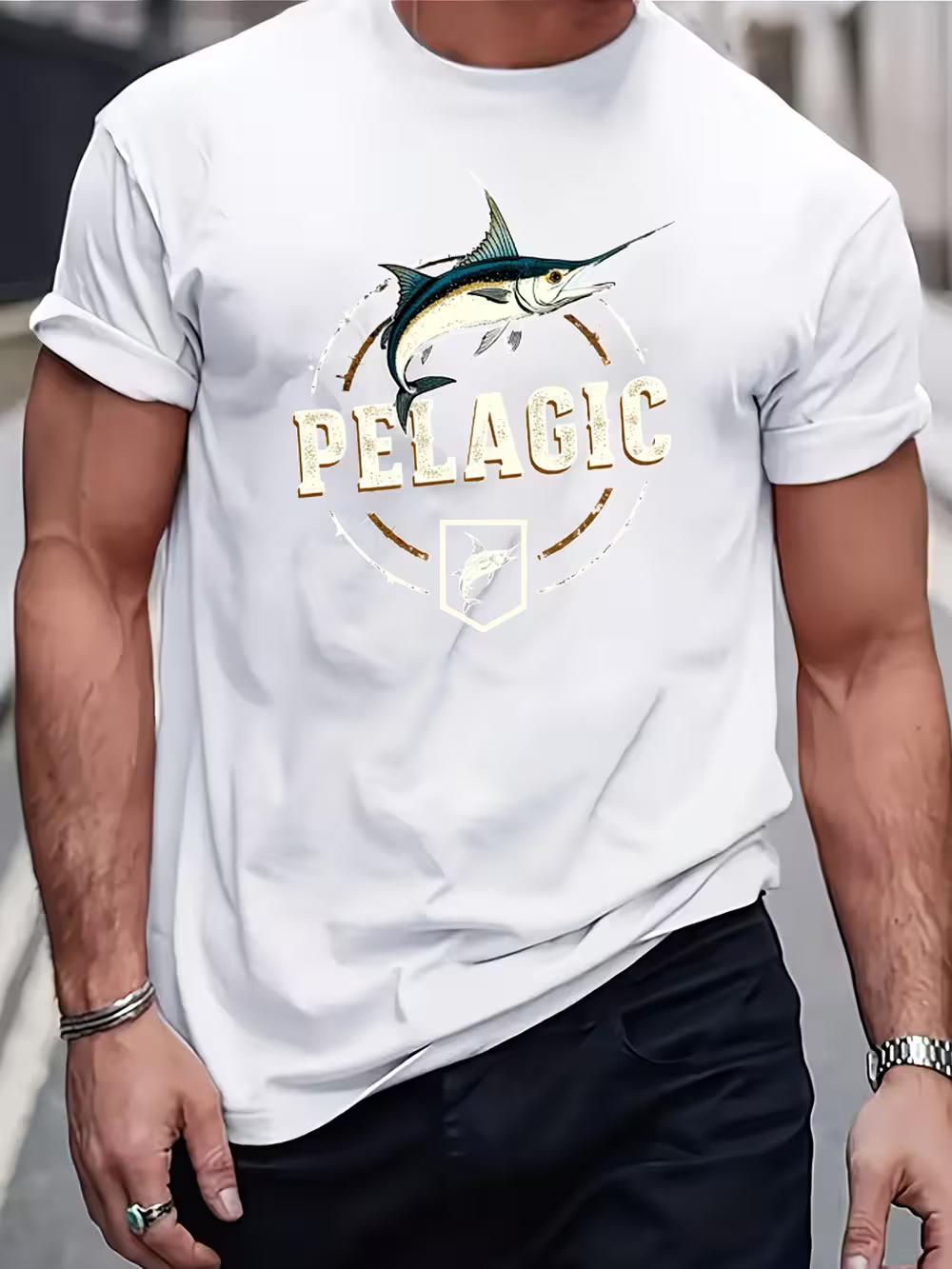 Men s Fishing Graphic T-Shirt with Marlin Fish & Pelagic Print - Breathable Blend XXL