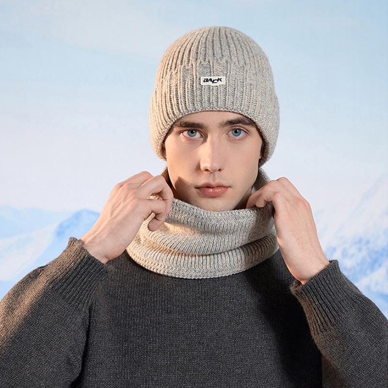 Winter Outdoor Warm Knitted Wool Hat Men's Fleece Cold-Proof Hat Scarf Two-Piece Set Windproof Ear Protection Cap