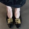 2025 new retro niche metal decorative square head baotou half slippers women's gold inner height-increasing slope heel cool slippers