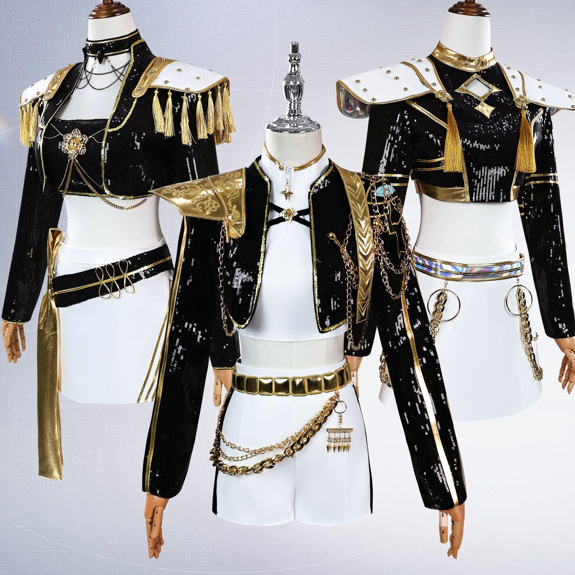 Rumi Zoey Mira Cosplay Women Girls Kpop Demon Hunters Black Golden Singing Costume Halloween Party Role Playing Outfit Suit cm