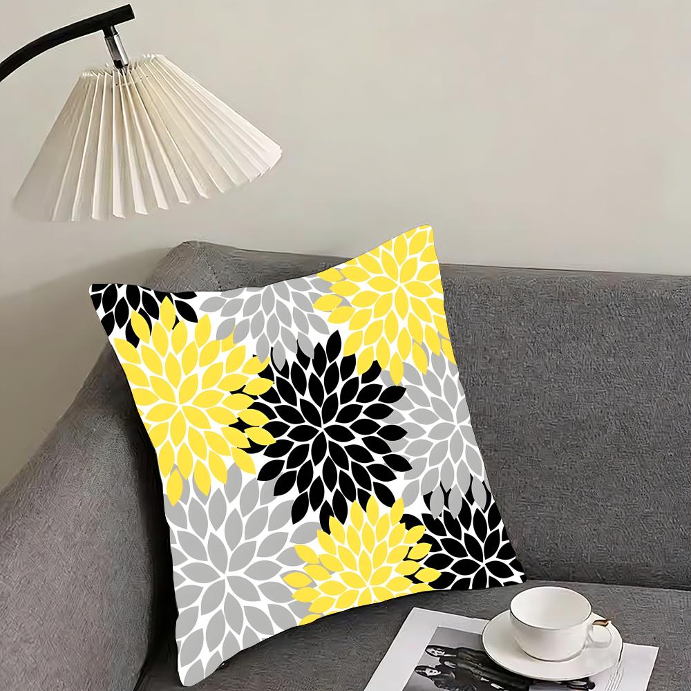 Dahlia Flower Pattern Cushion Cover Pillowcase Comfort Sofa Bed Silky Elegant Invisible Zipper Decorative Cushion Cover
