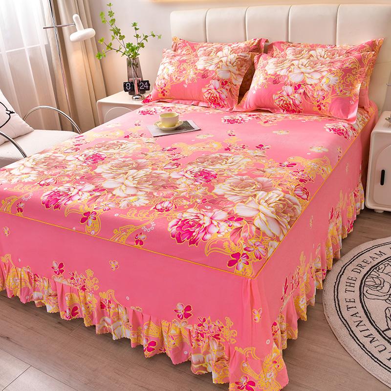 Floral Style Bed Skirt Skin-friendly Bed Covers Non-slip Mattress Protectors Roupa De Cama Printed Bedspread (No Pillowcase)