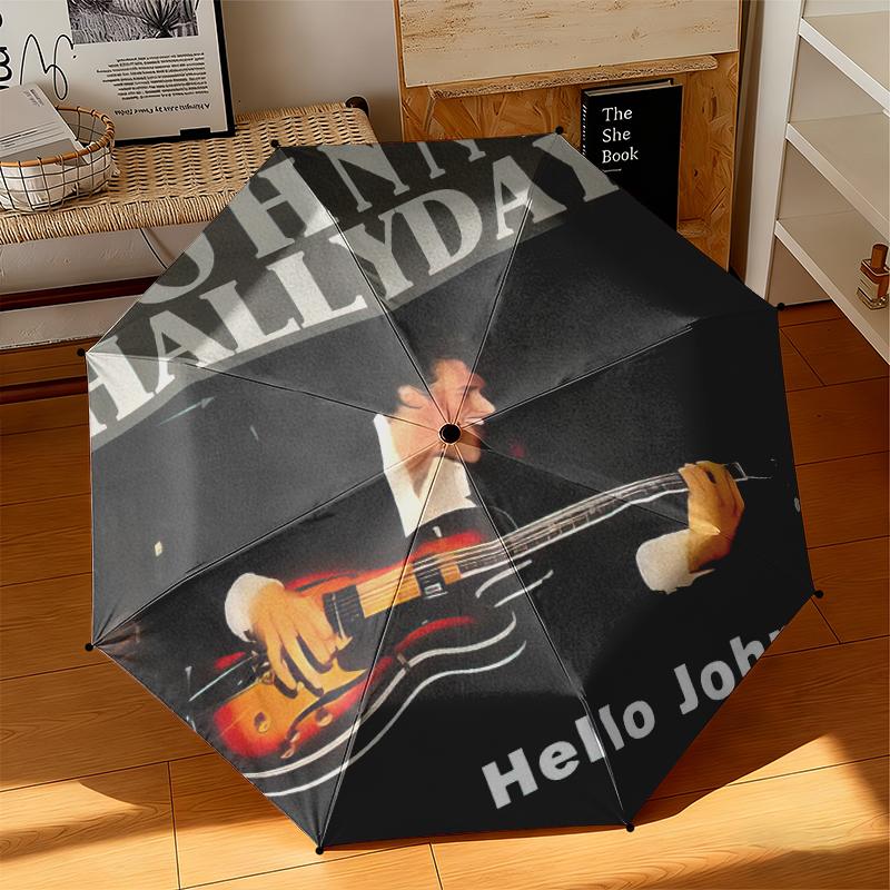 1pc French rock singer Johnny Hallyday Umbrella Portable Folding Umbrella Iron Frame Hole Bone Structure Outdoor Home Umbrella