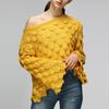 Neuer lockerer Strickpullover mit hohlem 3D-Federmuster, Rundhalsausschnitt und Glockenärmeln für Damen, Oberbekleidung