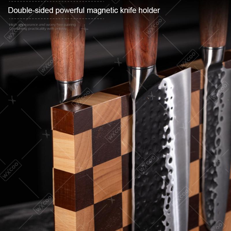 Acacia Wooden Magnetic Knife Block Holder Home Kitchen Magnetic Stands with Strong Enhanced Multifunctional Storage Knife Holder