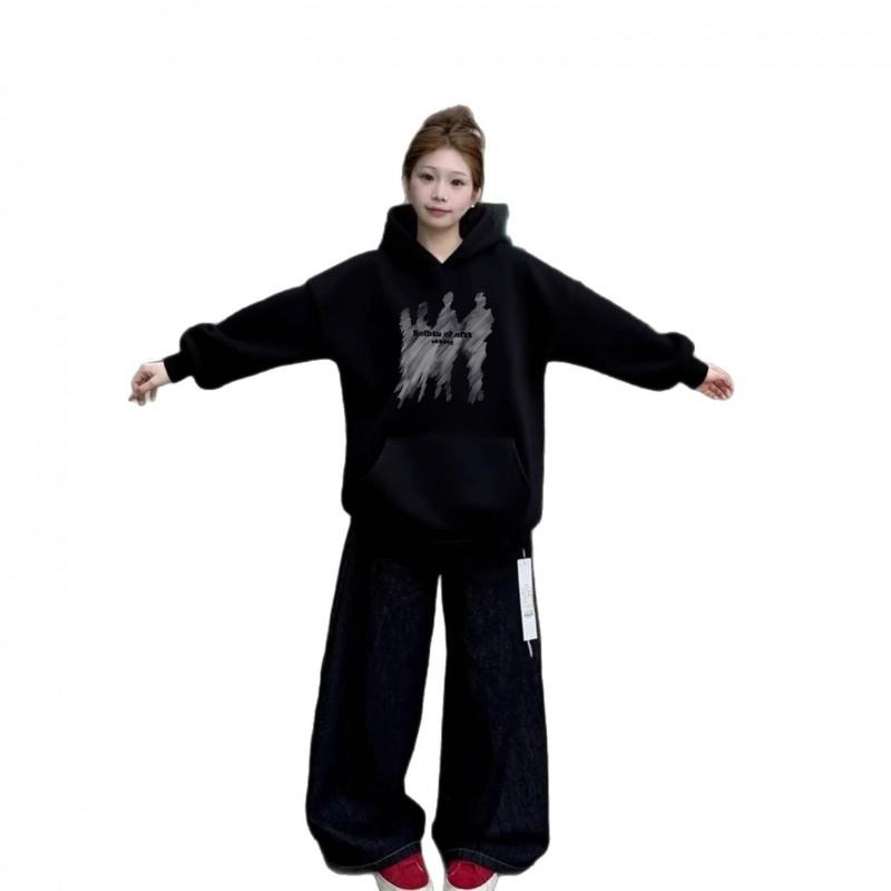 American Streetwear Heavyweight Black Hoodie 2026 Fall Winter Loose Fit Hip Hop Sweatshirt