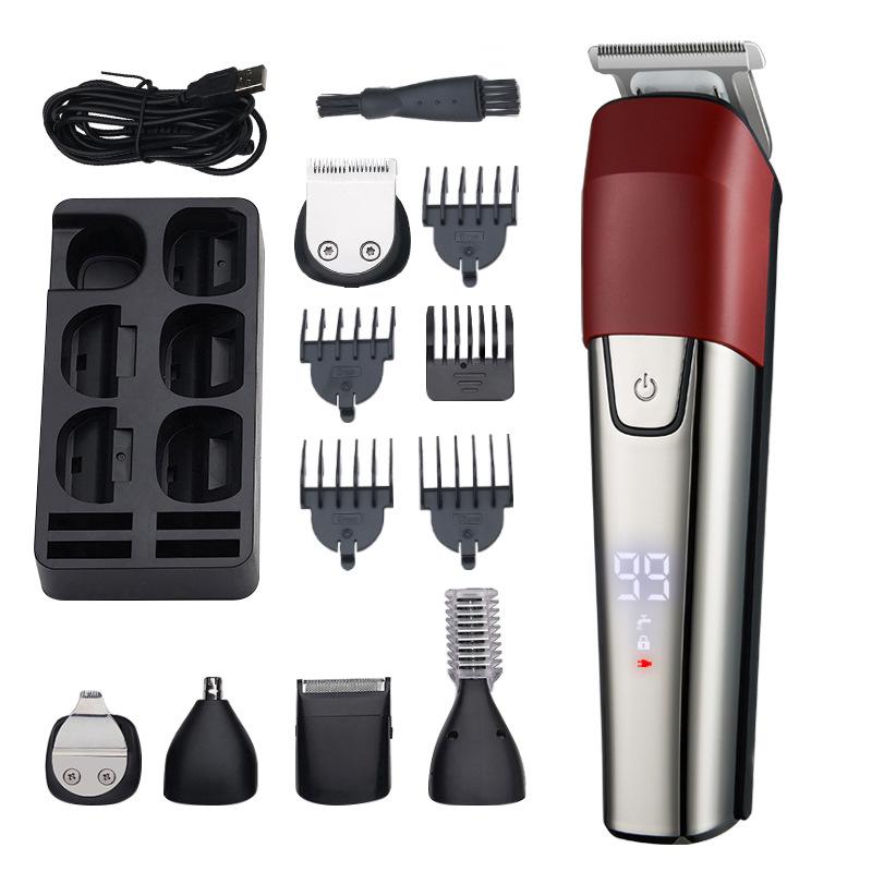 New Style Hair Clipper LCD Digital Display Multifunctional Hair Clipper Household Electric Clipper Shaver Nose Hair Set Oil Head Push