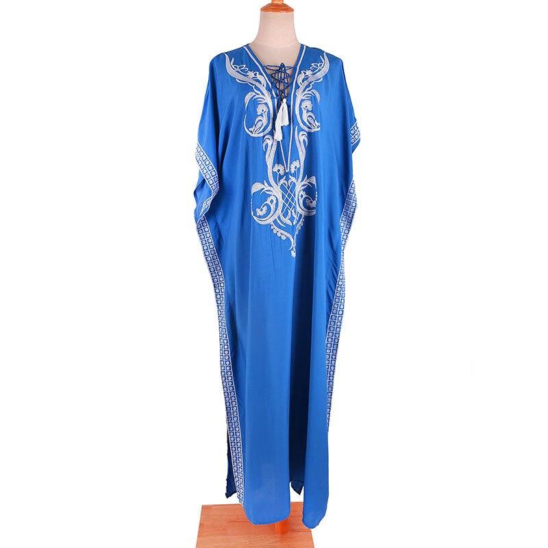 Buy Bohemian Embroidered Kaftan Beach Dress Women Blue Long Cotton Side